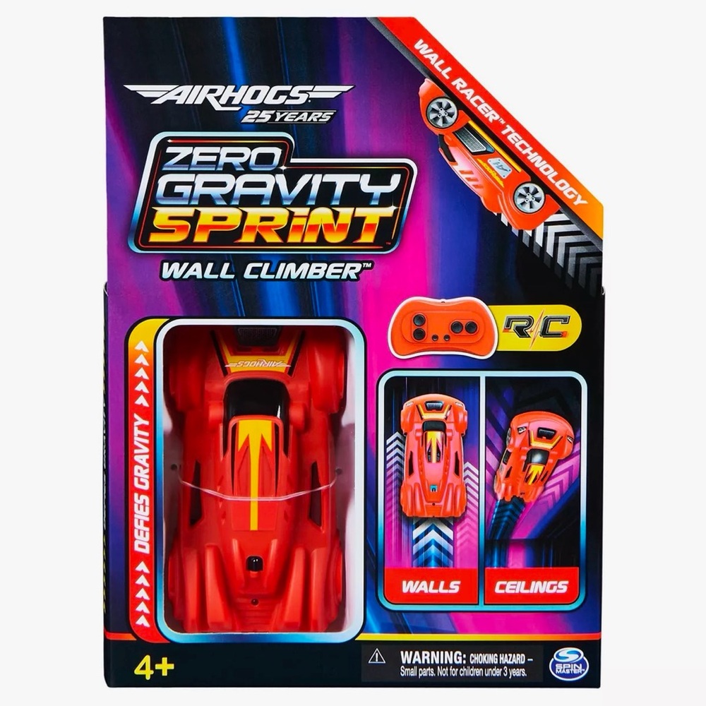 Air Hogs, Zero Gravity Sprint RC Car Wall Climber, Red USB-C Rechargeable Indoor